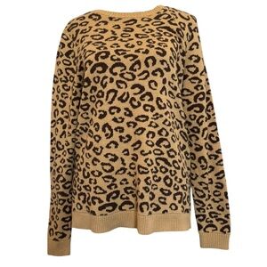 Croft & Barrow Sweater Size M Brown Tam Leopard Print Long Sleeve Stretchy